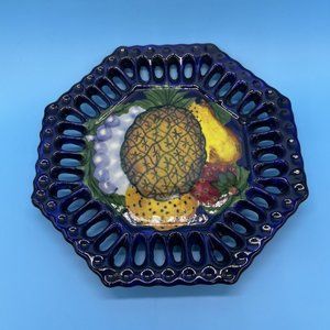 Mexican Pottery Trivet Plate Hand Painted Fruit Mexico Vari Disenos Cutout